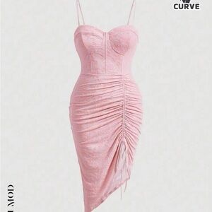 Pink Corset Floral Dress with Ruching